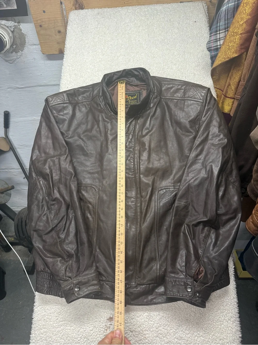 Vintage Reed Sportswear Brown Leather Bomber Jacket Men size 50L